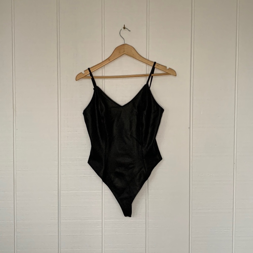 Black pleather look snakeskin body suit